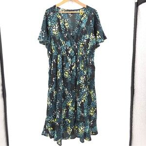 Torrid Midi Wrap Dress Flutter Sleeve Ruffles Pockets Abstract Print Holiday  2X